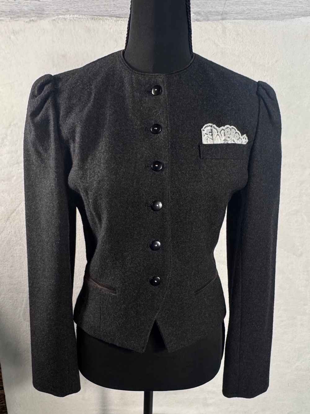 Vintage J. Gallery 80% Wool Jacket Size 6/7 Black Gray Button Front